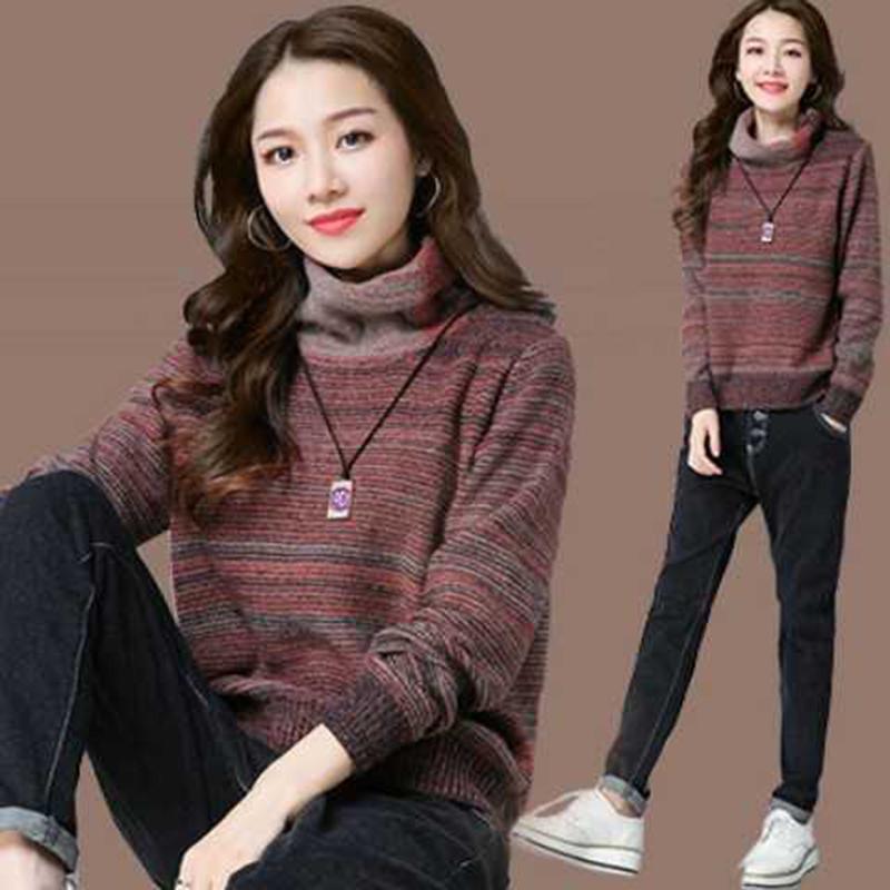 Pofulove Women turtleneck Sweater Pullover Long Sleeve Plus Size loose thick Knit Sweaters Winter