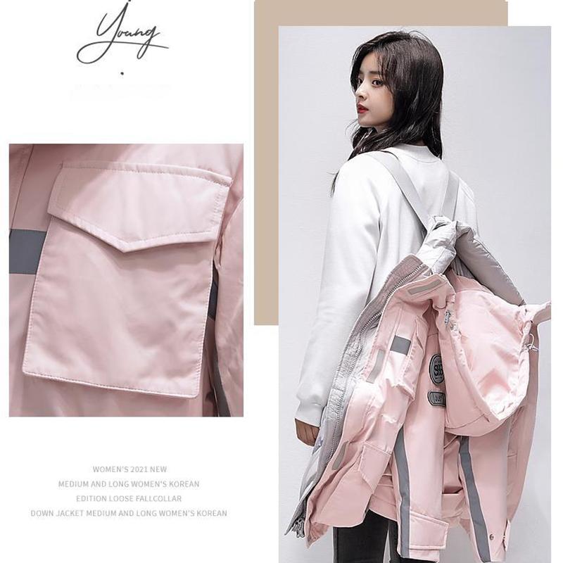 Down Jacket Women's Winter Mid-length Warm White Duck Down Cotton Clothing Tooling Parka Jacket Leisure Sports Outdoor Jacket Oversized Thick Coat