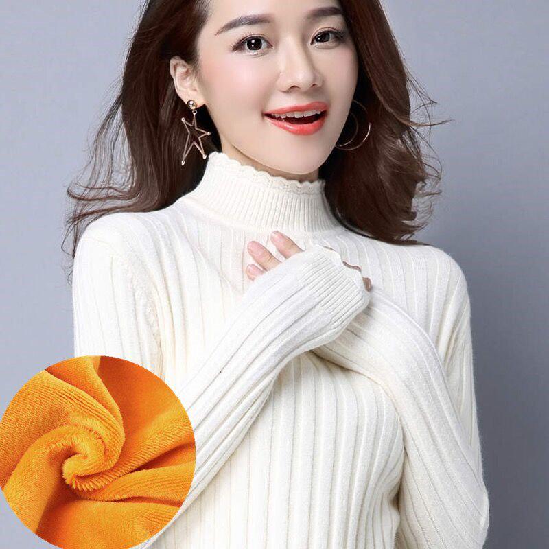 Podilove velvet thick pullover slim long-sleeved half-high collar bottoming shirt women plus