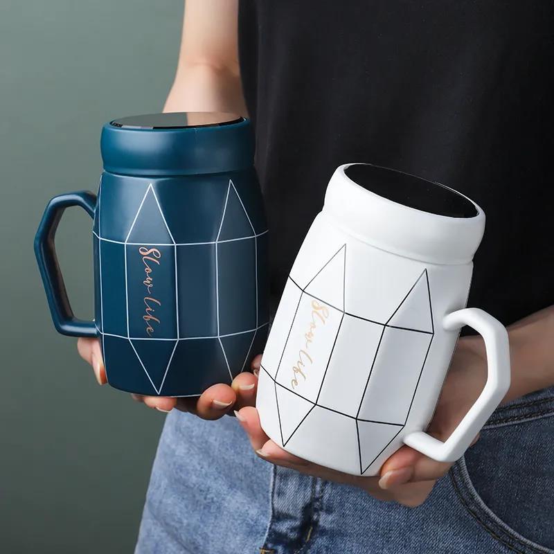 Ceramic Mug with Lid Mug Home Drinking Cup Office Cup Coffee Cup Couple Cup Large Capacity Water Cup Breakfast Cup