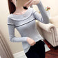 Autumn and Winter Long-sleeved Knitted Blouse Low Round Neck Slim Short Sweater