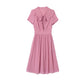 Women's Summer Skirt V-Neck Sweet Solid Color Tie Bow A-Line Dress