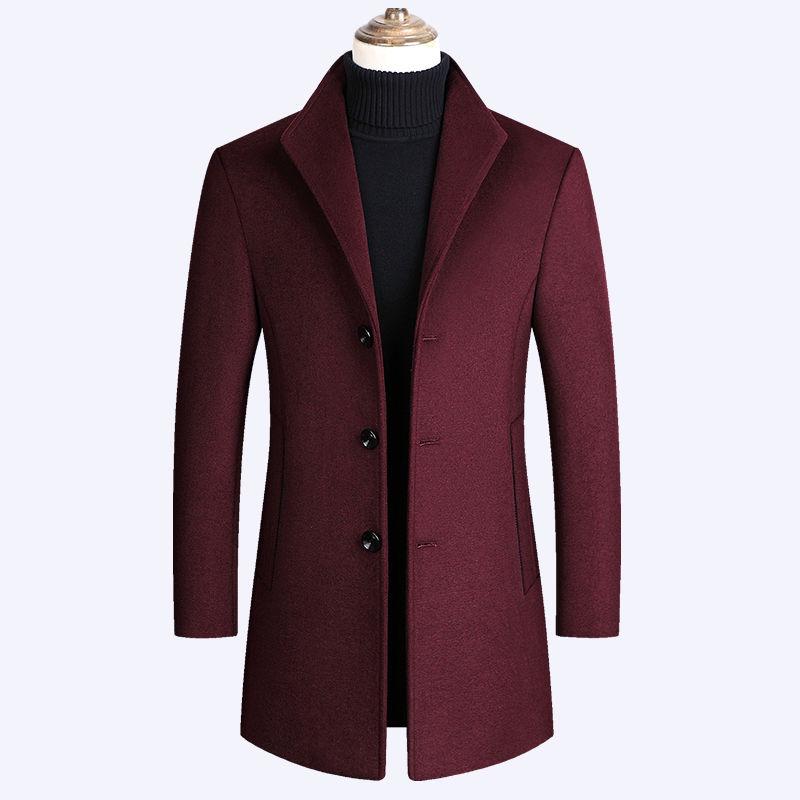 Winter Wool Jacket Men's Wool Coat Casual Slim Collar Wool Coat Men's Long Cotton Collar Trench Coat