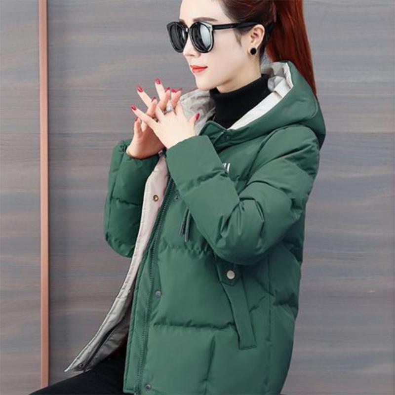 Women's Solid Color Short Down Jacket Winter Korean Style Loose Quilted Jacket Casual Warm Hooded Down Jacket