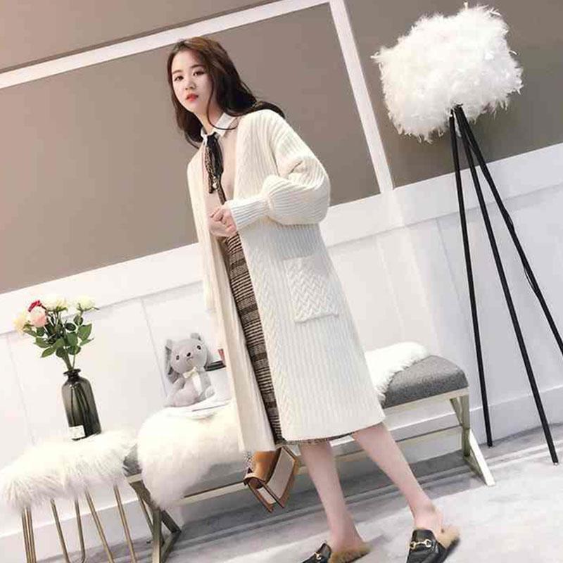 Spring and Autumn Loose Cardigan Sweater Mid-length Knitted Thicken Top Fashion Simple Female Jacket