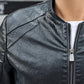 Fashionable Slim-fit Men's Leather Jacket with Stand-up Collar Pu Leather Handsome Motorcycle Leather Jacket