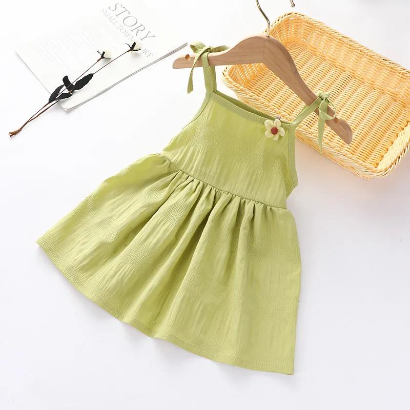 Girls Summer Sling Dresssummer Solid Color Flower Children's Princess Dress Kid