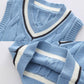 Boys Spring and Autumn Suit Handsome Baby Spring Sweater Vest Three-piece Children's Plaid Shirt Long-sleeved Comfortable Suit