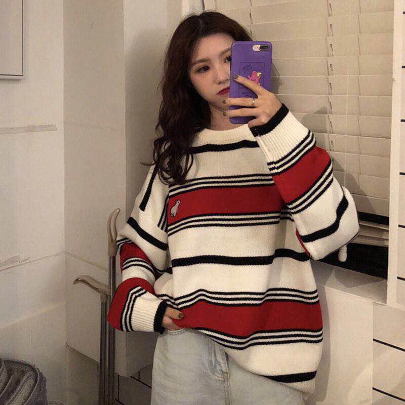 Pofulove Thick Winter Sweater Women Loose Pullover Harajuku Style Sweater Long-sleeved Jacket