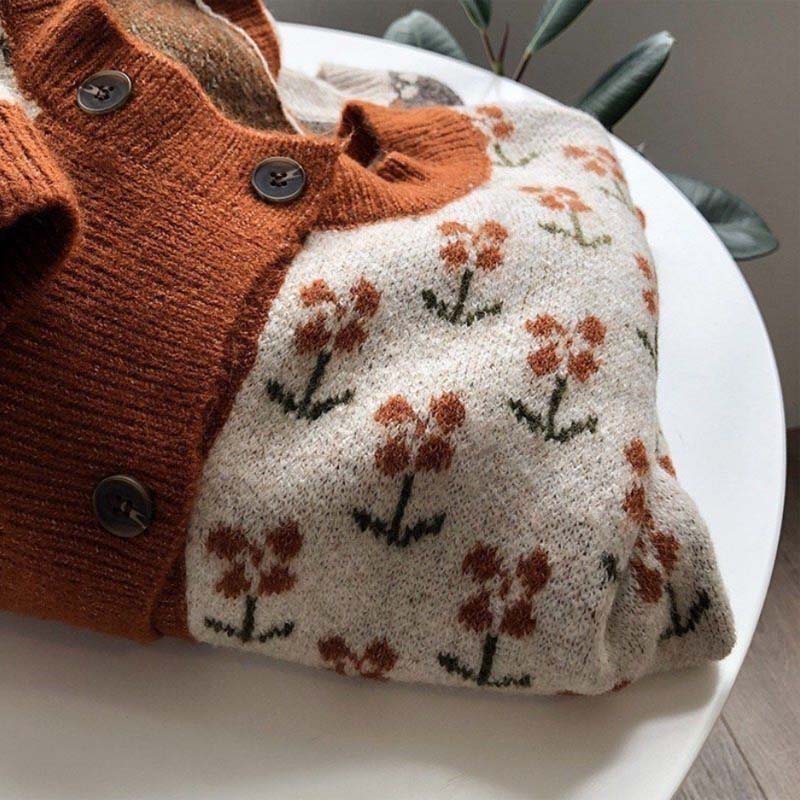 2021 Spring and Autumn Women's New Cardigan Korean Fashion Double-breasted Jacquard Contrast Color Women's Long-sleeved Sweater