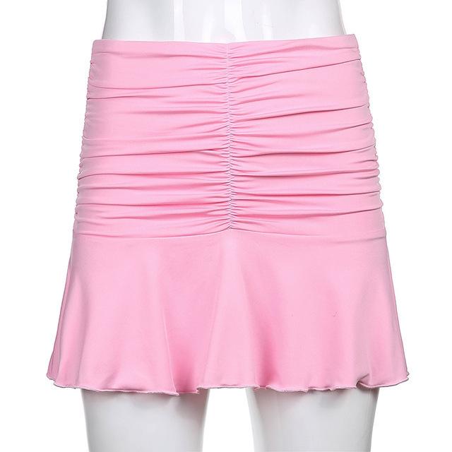 90s Pink Mini Dance Skirts Lady Trendy Y2K Summer Beachwear White Brandy Jupe Preppy Style Ruched Pleated Skirt Woman High Waist