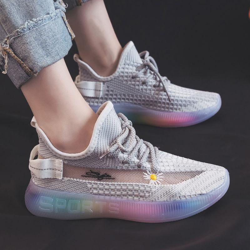 Rainbow Bottom Mesh Breathable Women's Shoes Korean Style All-match Running Sneakers for Students Fashion Casual Clearance Women's Shoes
