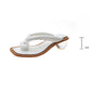 Square-toed Sandals and Slippers Women's Summer Outer Wear Transparent Crystal Medium Thick-heeled Flip-flops Ladies Temperament Sandals and Slippers