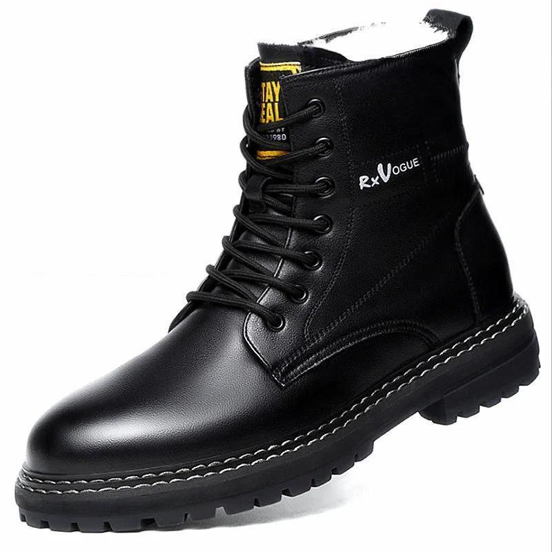 Leather Men's Military Boots Wool Cotton Shoes Thickened Warm Snow Boots Lace-up Tooling Boots Winter Short-tube Martin Boots
