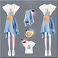 Fashion  Women Plus Size Skirt Set Summer Short Sleeve Printed T-shirt Asymmetric Denim Skirt 2 Piece Set Skirt and Tops