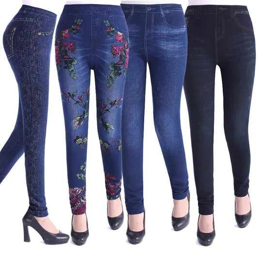 Colorful Floral Sexy Womens Skinny Blue Jean Denim Leggings Stretchy Jeggings Pants
