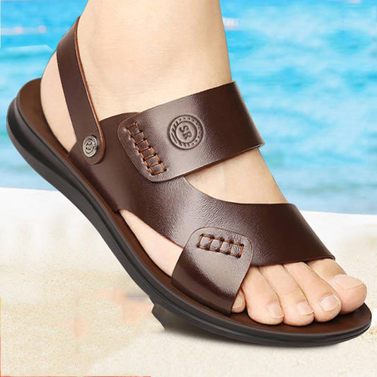 Sandals Men's Summer Soft Bottom Men's Sandals Tide Shoes Leather Beach Shoes Sandals and Slippers