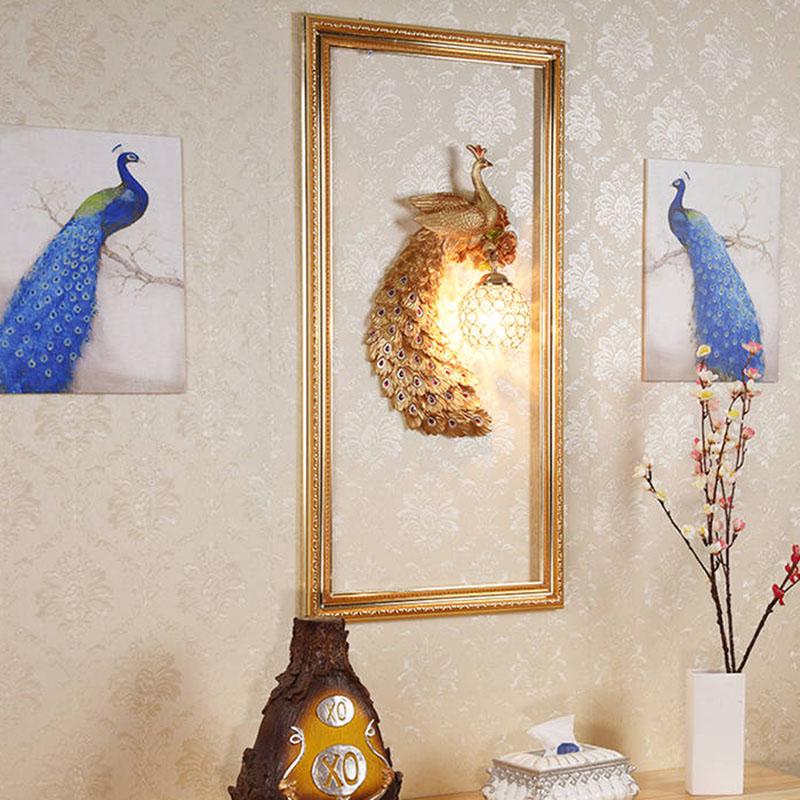 Luxury peacock crystal wall lamp Nordic bedroom bedside living room TV background led wall lamp