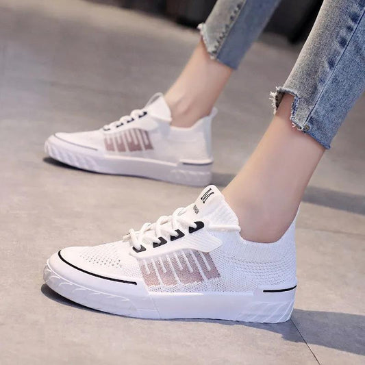 Female Summer Students Breathable Flying Woven Mesh White Shoes Hollow Soft Sole Shoes Sneakers