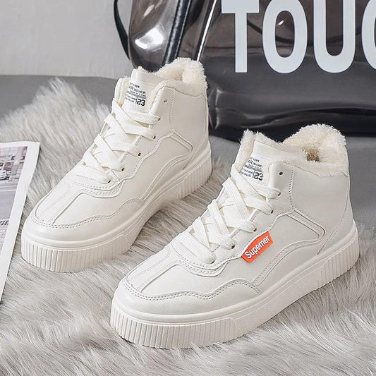 Autumn and Winter High-top White Shoes Women's Shoes All-match Casual Snow Boots Plus Velvet Cotton Shoes