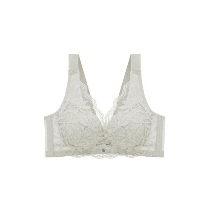 Ladies Gathered Underwear No Steel Ring Thickened Adjustable Bra Anti-sagging Comfortable Back Buckle Bra Lace Embroidered Bra