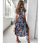 European and American Print Elegant Dress Sexy Holiday Swing Skirt