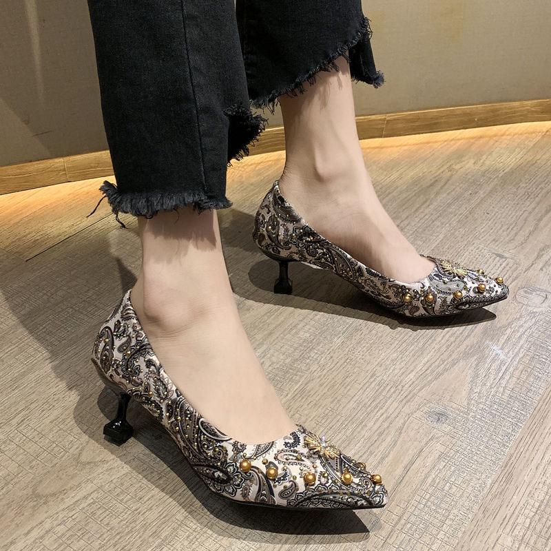 Plus Size 35-39 Summer Women Bohemian Prom High Heels Wear-resistant Non-slip Office Lady Sandals Bridal Shoes