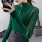 Core Spun Yarn Knitted Top Fall Winter Solid Color Half Turtleneck Sweater Fashion Jacket