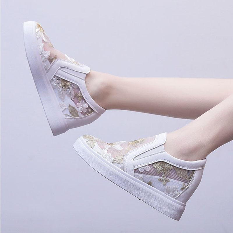 Increase Women's Cloth Shoes In Spring and Summer Hollow Embroidery Women's Single Shoes Casual Net Shoes