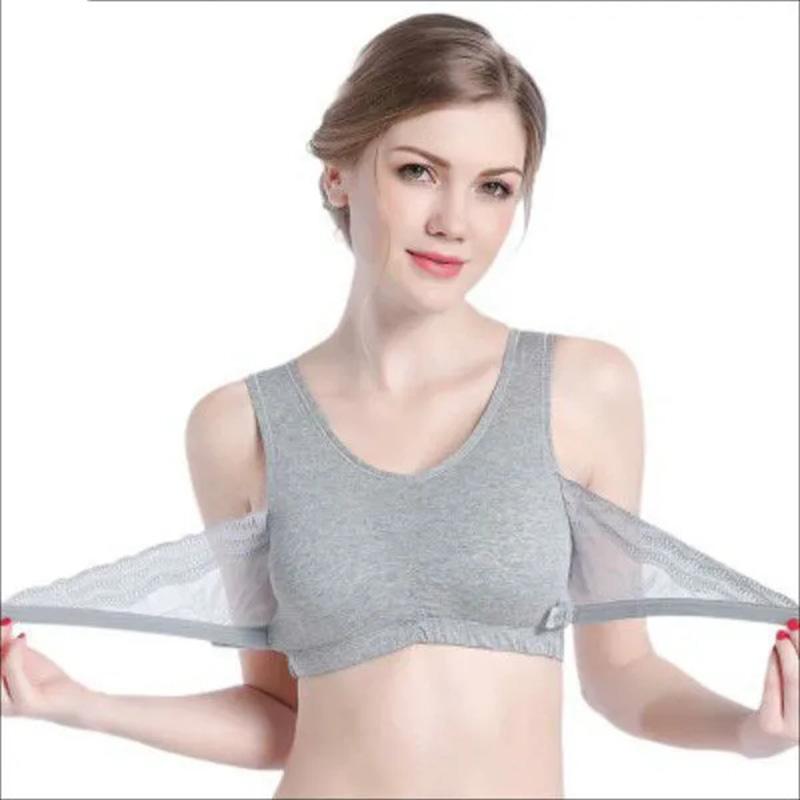 Women's Pure Cotton Non-wireless Bra Thin Ladies Gather-up Vest-style Sports Underwear Seamless Sleep Cotton Bra Lace Padded Adjustable Brassiere