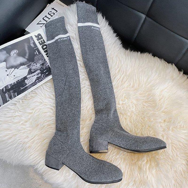 Over-the-knee Boots Socks Shoes Women's Autumn and Winter Knitted Stretch Socks Boots Mid-heel Stovepipe Long Tube High Boots