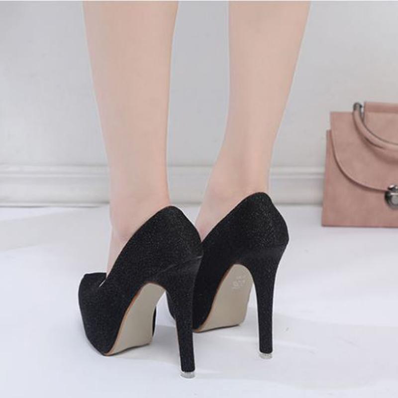 Women's Shoes Spring  Summer Korean Style Super High Heel Stiletto Round Toe Silver High Heels Sexy Female Waterproof Platform Single Shoes 12cm