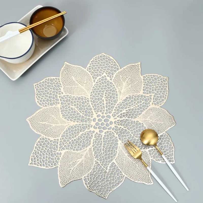 Lotus Pvc Bronzing Hollow Coaster Heat Insulation Non-slip Placemat Table Mat Decorative Mat Western Placemat