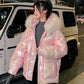 Women's Glossy Loose Down Jacket Mid-length Korean Thick Coat Warm Cotton Coat with Big Fur Collar Winter Quilted Jacket