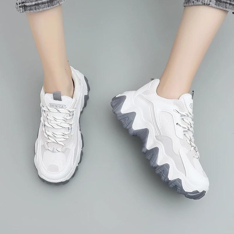 Female Student Sports Shoes Breathable Mesh Shoes Casual Shoes Small White Shoes Leather Thick Soles Large Soles Comfortable Mesh Shoes for Girls