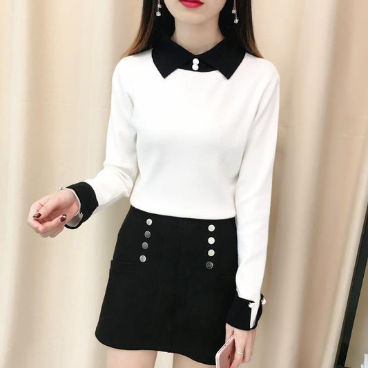 Fall/winter Pullover Slim-fit Sweater Long-sleeved Doll Collar Top Fashion Knitted Women's Bottoming Shirt