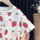 Children's Clothing Girls Summer Two-piece Denim Shorts + Girl Baby Half-sleeved T-shirt Sweet Strawberry Top