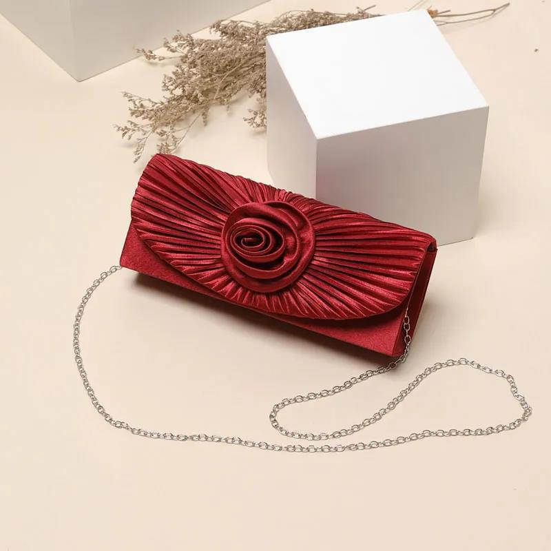 Ladies Elegance Luxury Clutch Bag Shoulder Bag Pleated Satin Wedding Evening Banquet