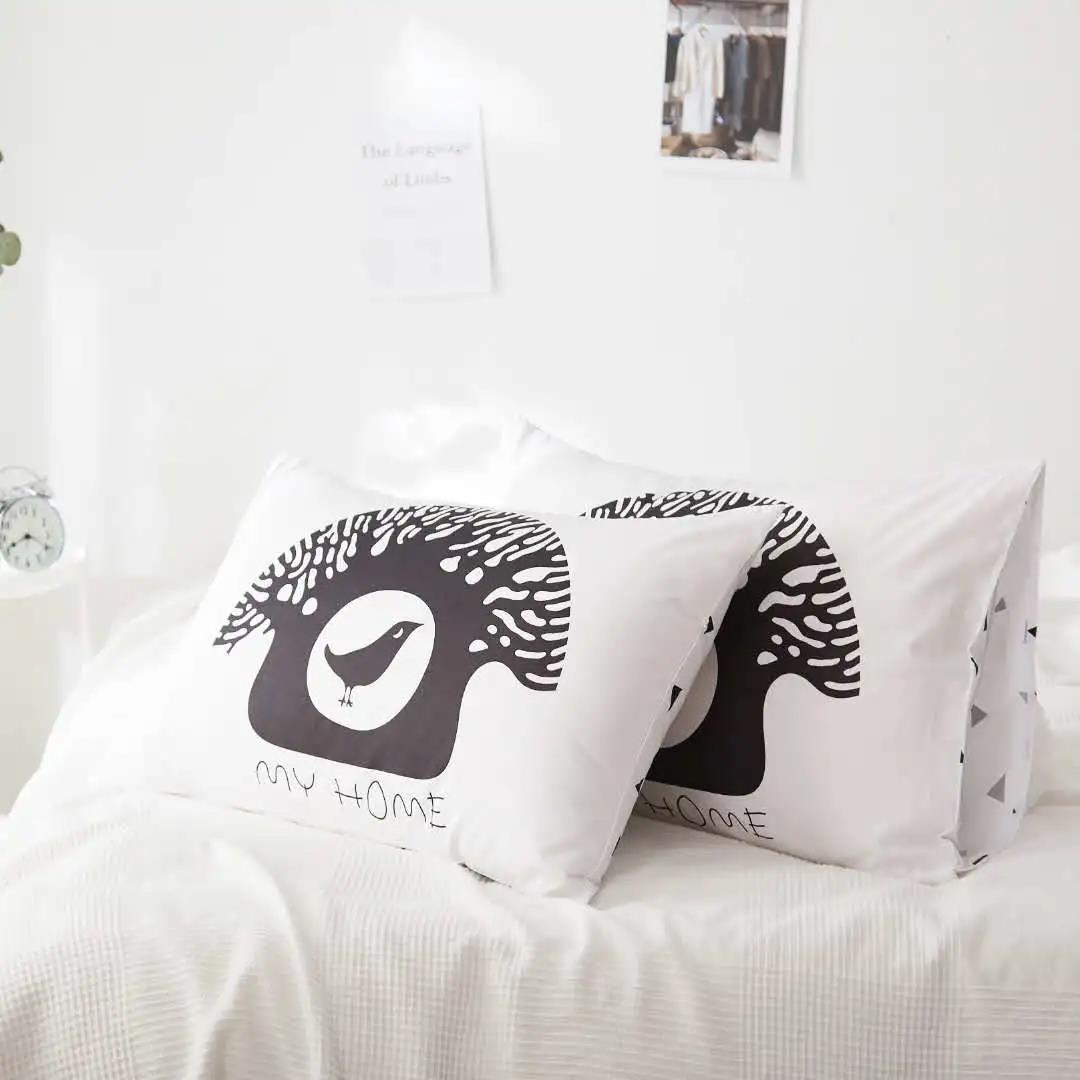 Two-piece Cotton Pillowcase Letter Printing Thickened Brushed Pillowcase Bedding