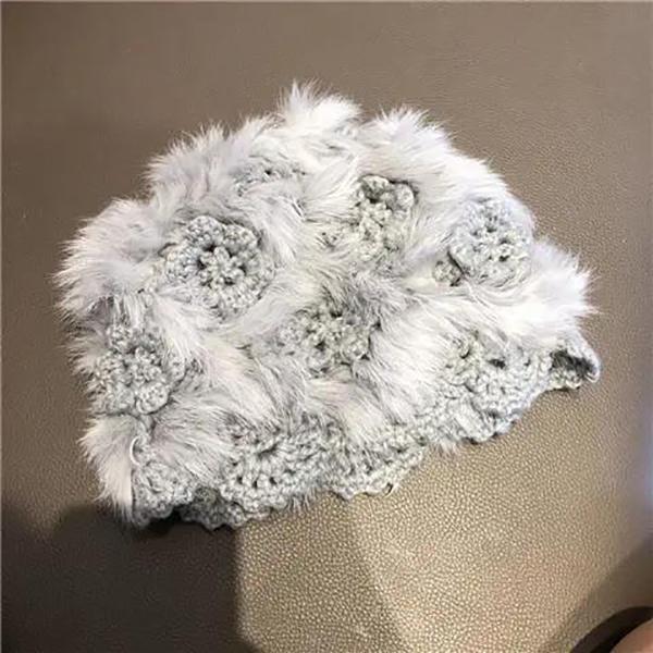 Winter Handmade Crochet Rabbit Plush Knitted Hat Female Korean Style Fashion Warm Pullover Hat