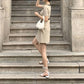 Female Vintage Knitted Short Sleeve Party Dress Slim Elegant Square High Waist Button Holiday Dress