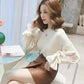 Women Charm Crew Neck Lace Bow Cuffs Base Knitwear Skin-friendly Loose Girly Jumper Sweater
