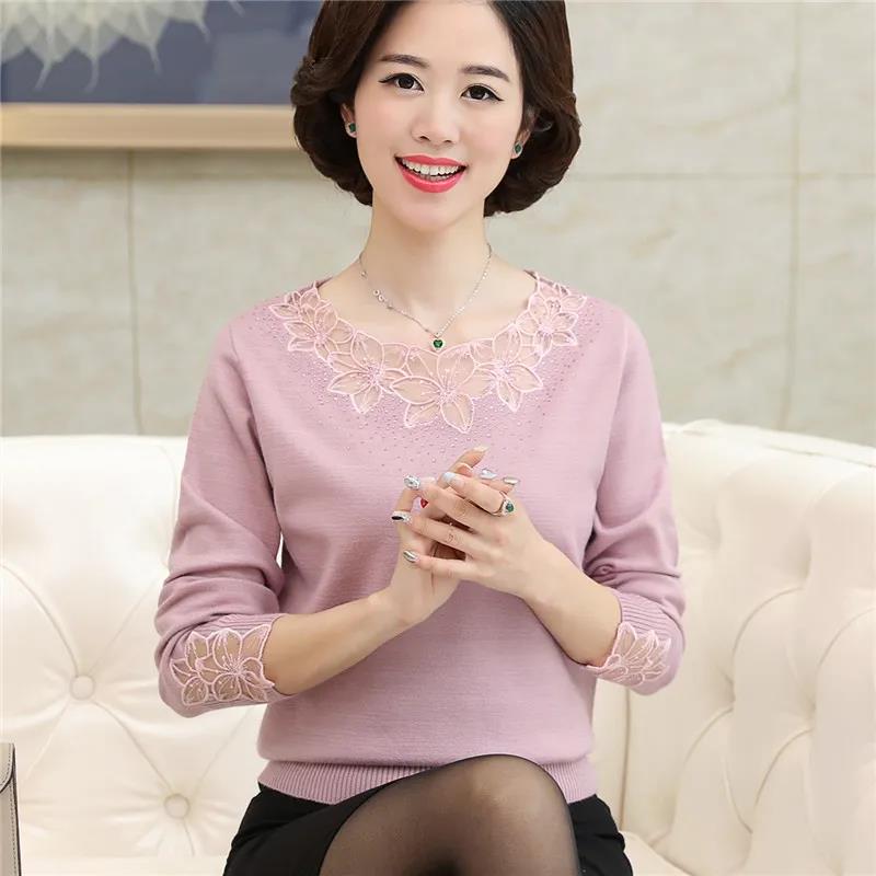 Lace Hollow Neck Knitted Bottoming Shirt Fashion Solid Color Loose Plus Size Women's Sweater