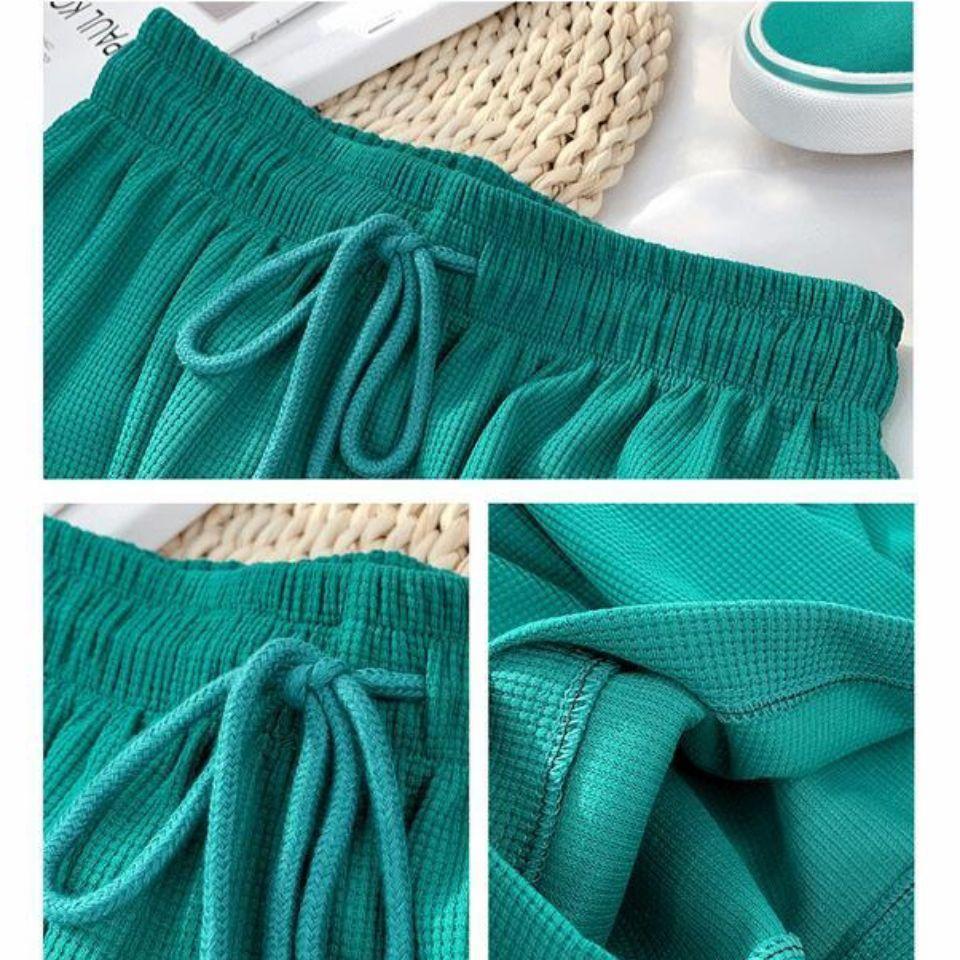Waffle Elastic High Waist Casual Pants Autumn and Winter Women's Korean Style Loose Drape Wide Leg Trousers Show Leg Length Sports Jogging Pants