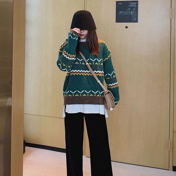 Loose round neck Sweater Women Thick Warm Vintage Knitted Sweater Casual Pullover sweater outwear Autumn Winter