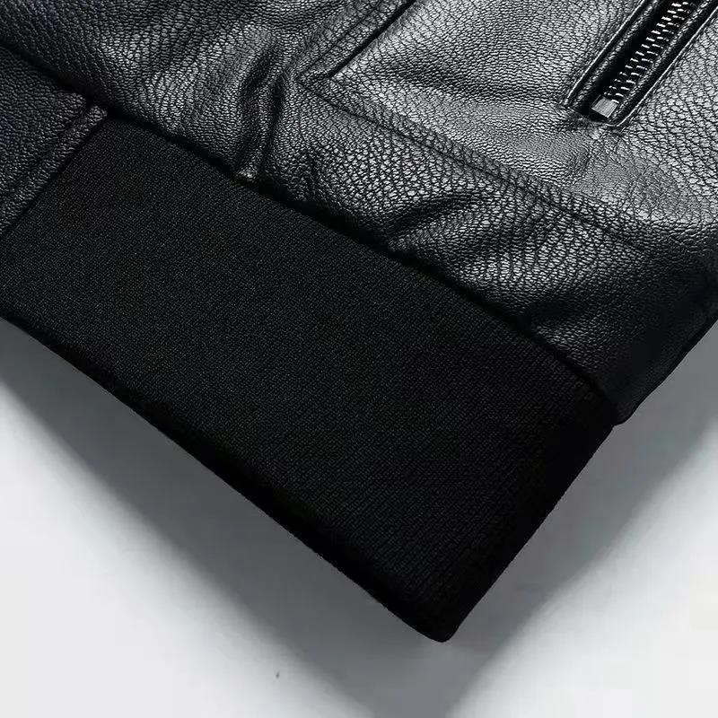 Soft Leather Faux Leather Men's Long-sleeved Jacket Plus Suede Jacket Men's Warm Cotton Clothes Handsome Motorcycle Jacket