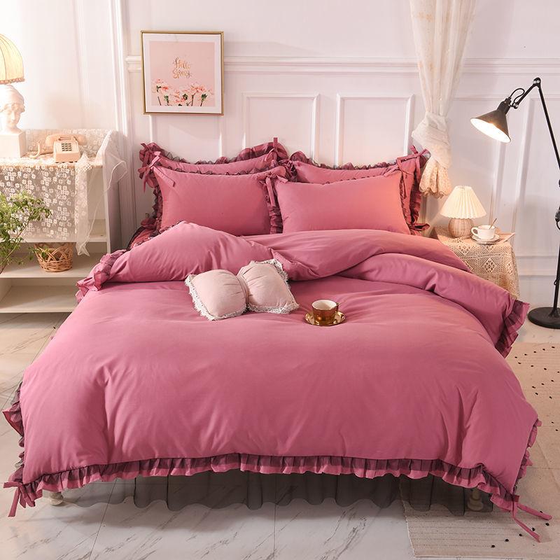 Princess Wind Bed Skirt Four-piece Lace Washed and Sanded Bedspread Sheet Quilt Cover Household Bedding