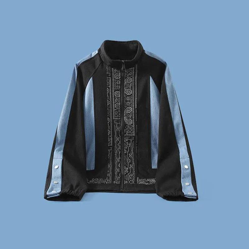 Spring and Autumn Cashew Flower Stand Collar Jacket Men's Loose Couple Workwear Jacket Sweater