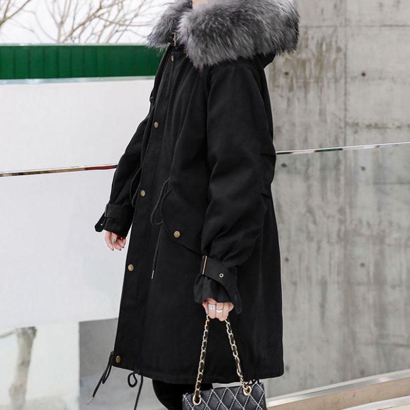 Winter Women's Cotton Jacket Jacket Mid-length Large Fur Collar Plus Down Jacket Thickening Plus Velvet Jacket