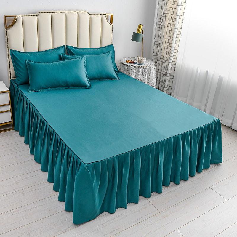 Non-slip Bedspread Korean Version of Solid Color Bed Sheet Lace Bed Skirt Three-piece Bedding Unilateral